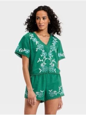 Viral Green Embroidered Short Set by Universal Thread szL NWT